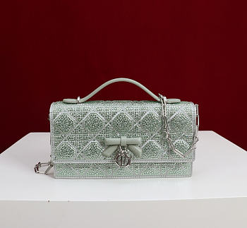 My Dior Mini Bag Green Cannage Satin and Strass - 21x11.5x4.5cm