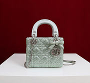 Mini Lady Dior Bag with Chain Green Cannage Satin and Strass - 18x15x7cm - 3