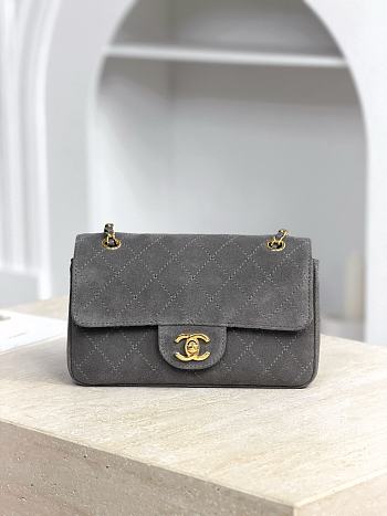 Chanel Mini Flap Bag Suede Calfskin & Gold Metal Gray - 20x13x6cm