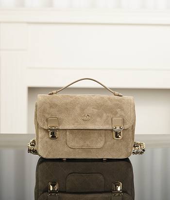 Chanel Backpack Suede Calfskin & Gold-Tone Metal Beige AS6465 - 25.5x17x6cm