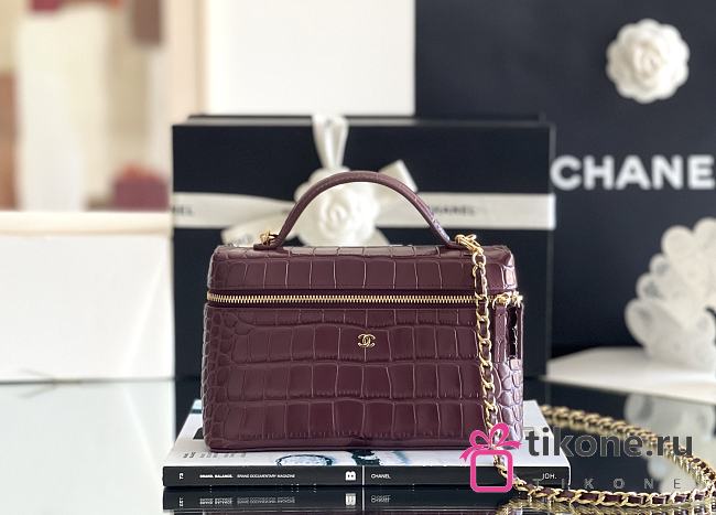 Chanel Vanity With Chain Crocodile Embossed Calfskin & Gold-Tone Metal Burgundy - 19.5x17x5cm - 1