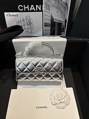 Chanel Flap Phone Hordel With Chain Calfskin Silver -Tone Metal Silver - 20x11x5.5cm - 1