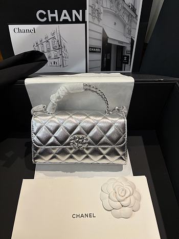 Chanel Flap Phone Hordel With Chain Calfskin Silver -Tone Metal Silver - 20x11x5.5cm