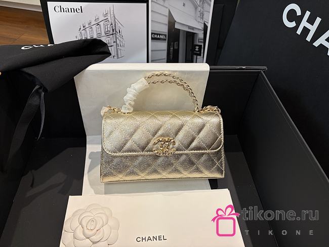 Chanel Flap Phone Hordel With Chain Grained Shiny Calfskin Gold-Tone Metal Gold - 20x11x5.5cm - 1