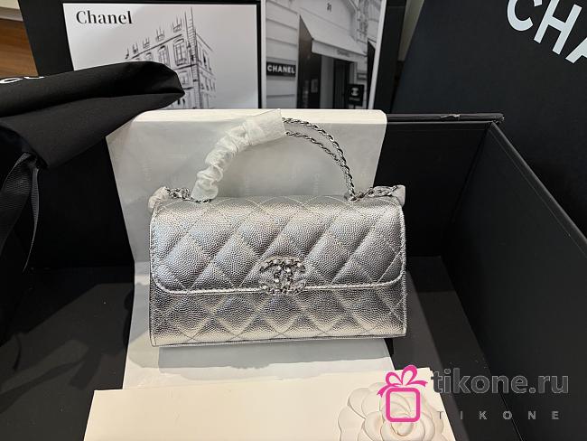 Chanel Flap Phone Hordel With Chain Grained Shiny Calfskin Silver-Tone Metal Silver - 20x11x5.5cm - 1