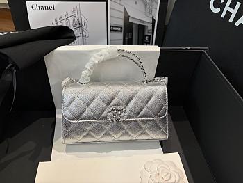 Chanel Flap Phone Hordel With Chain Grained Shiny Calfskin Silver-Tone Metal Silver - 20x11x5.5cm
