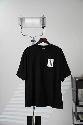 Balenciaga Women Glitter Tape Type Large Fit T-Shirt in Black Dry Jersey