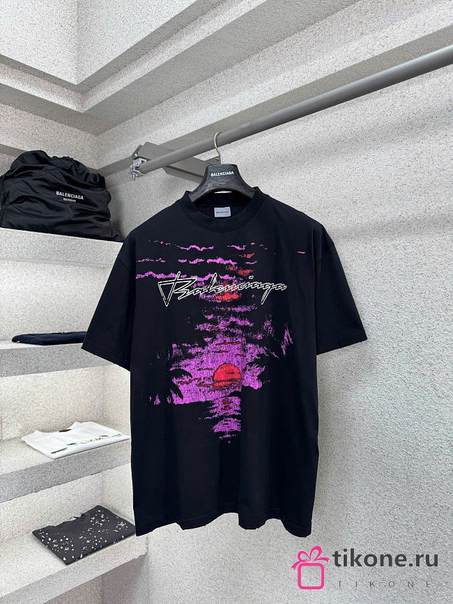 Balenciaga Women Dream Medium Fit T-Shirt in Black Dry Jersey - 1