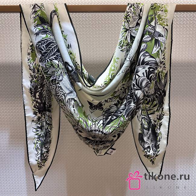 Hermes Equateur Triangle Cashmere and Silk Blanc/Vert/Anthracite - 208x99cm - 1