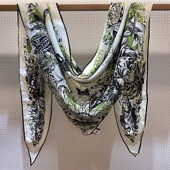 Hermes Equateur Triangle Cashmere and Silk Blanc/Vert/Anthracite - 208x99cm