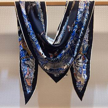 Hermes Equateur Triangle Cashmere and Silk Bleu Marine/Bleu Cobalt/Naturel - 208x99cm