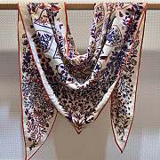 Hermes Plantes Officinales Triangle Cashmere and Silk Naturel/Encre/Orange - 208x99cm - 1
