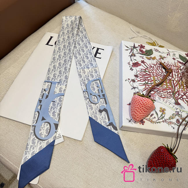 Dior Infini Mitzah Scarf Blue Silk Twill - 105x6cm  - 1