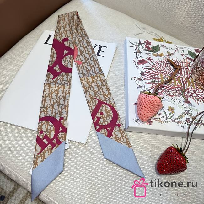Dior Infini Mitzah Scarf Brown and Pink Silk Twill - 105x6cm - 1