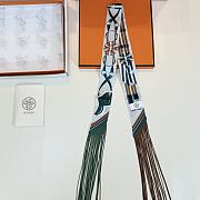 Hermes Jumping Leather Fringes Twilly Crème/Kaki/Beige Doré - 5x86cm - 2