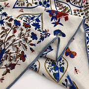 Hermes Plantes Officinales Triangle Cashmere and Silk Blanc/Bleu Jean/Vert - 208x99cm - 4