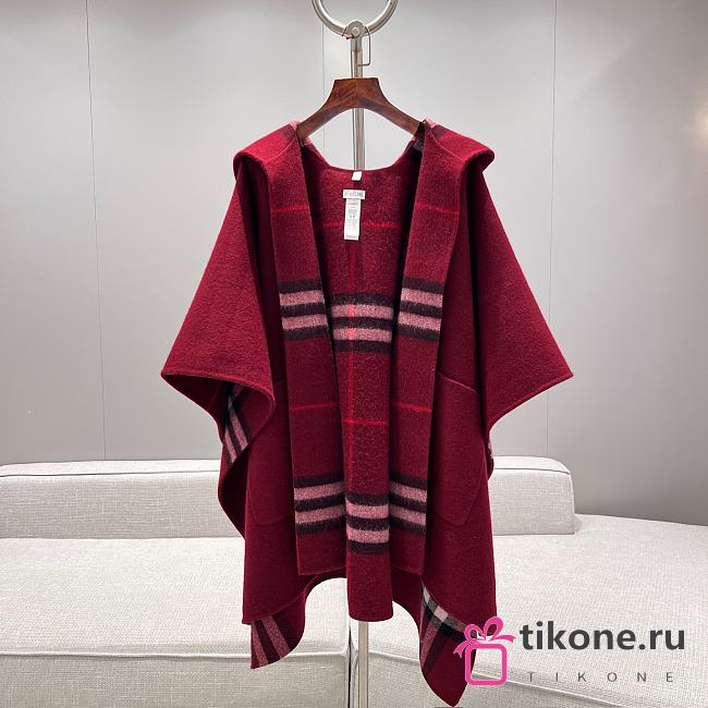 Burberry Cashmere Hooded Cape in Oxblood Red - 176x120cm - 1