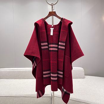 Burberry Cashmere Hooded Cape in Oxblood Red - 176x120cm