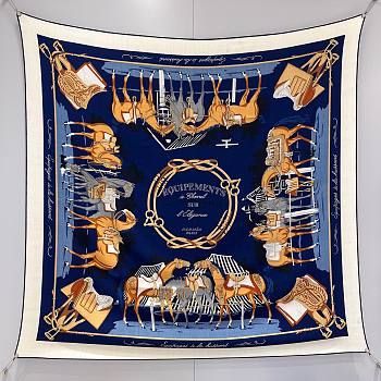 Hermes Equipements a Cheval Sur l'Elegance Scarf 70 Bleu Marine/Blanc/Alezan - 66x66cm 