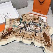 Hermes Equipements a Cheval Sur l'Elegance Scarf 70 Beige Doré/Crème/Vert - 66x66cm - 3