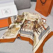 Hermes Equipements a Cheval Sur l'Elegance Scarf 70 Orange Cuit/Mastic/Bouton D'or - 66x66cm - 2