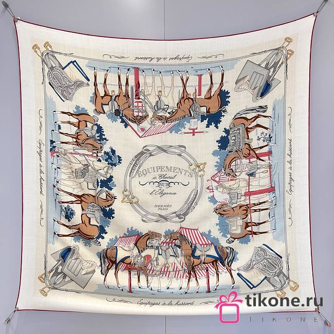 Hermes Equipements a Cheval Sur l'Elegance Scarf 70 Gris Perle/Bois De Rose/Ardoise - 66x66cm - 1