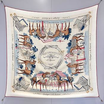 Hermes Equipements a Cheval Sur l'Elegance Scarf 70 Gris Perle/Bois De Rose/Ardoise - 66x66cm