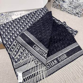 Dior Oblique Scarf Ecru and Navy Blue Cashmere - 195x46.5cm