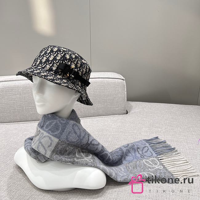 Loewe Scarf In Wool and Cashmere Blue/White - 180x38cm - 1