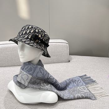Loewe Scarf In Wool and Cashmere Blue/White - 180x38cm