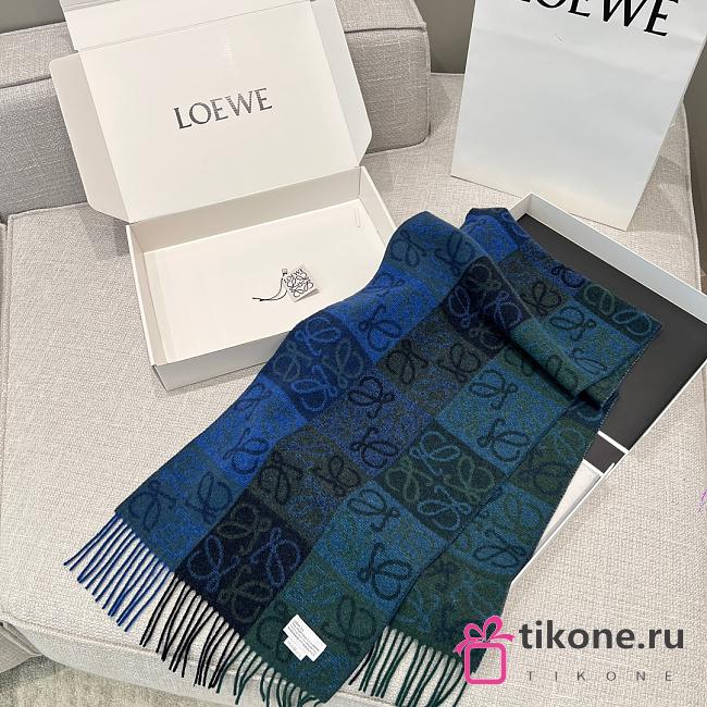 Loewe Scarf In Wool and Cashmere Blue/Green- 180x38cm - 1