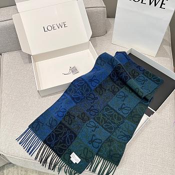 Loewe Scarf In Wool and Cashmere Blue/Green- 180x38cm