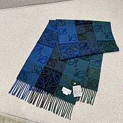 Loewe Scarf In Wool and Cashmere Blue/Green- 180x38cm - 4