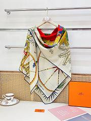 Hermes La Nature En Voyage Scarf 90 Ivoire/Rouge H/Vert Loden - 88.5x88.5cm - 3