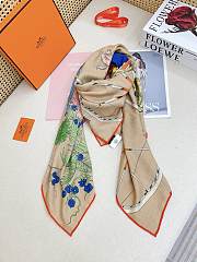 Hermes La Nature En Voyage Scarf 90 Kraft/Rose/Bleu - 88.5x88.5cm - 4