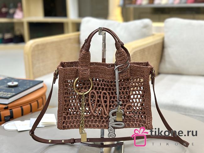 Chloe Small Summer Banana East-West Tote Bag With Strap in Raffia Brown - 27x18x9cm - 1