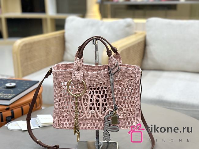 Chloe Small Summer Banana East-West Tote Bag With Strap in Raffia Pink - 27x18x9cm - 1