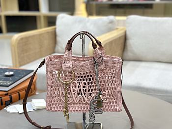 Chloe Small Summer Banana East-West Tote Bag With Strap in Raffia Pink - 27x18x9cm