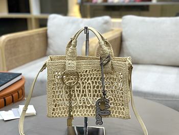 Chloe Small Summer Banana East-West Tote Bag With Strap in Raffia Beige - 27x18x9cm