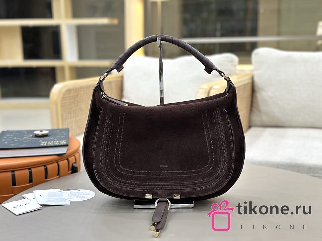 Chloe Marcie Shoulder Bag in Suede Leather Chocolate - 37x25x9.5cm - 1