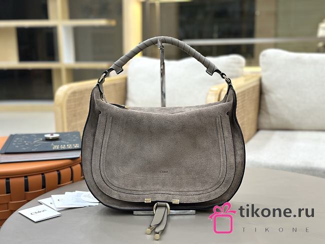 Chloe Marcie Shoulder Bag in Suede Leather Gray - 37x25x9.5cm - 1
