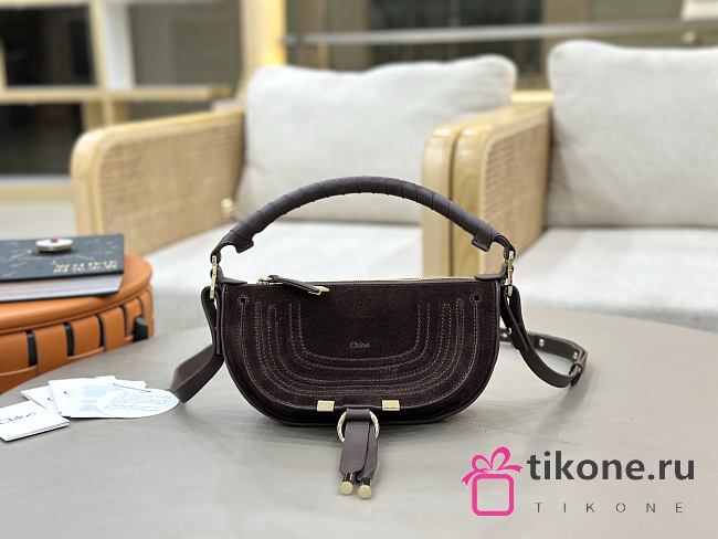 Chloe Mni Marcie Shoulder Bag in Suede Leather Chocolate - 25x15x7cm - 1