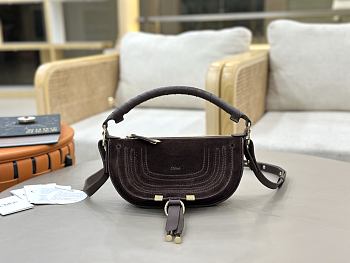Chloe Mni Marcie Shoulder Bag in Suede Leather Chocolate - 25x15x7cm
