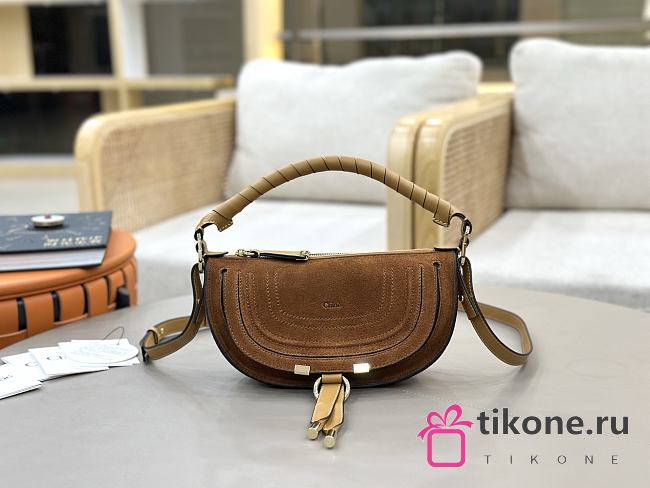 Chloe Mni Marcie Shoulder Bag in Suede Leather Brown - 25x15x7cm - 1