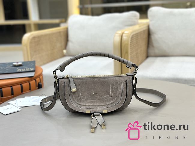Chloe Mni Marcie Shoulder Bag in Suede Leather Gray - 25x15x7cm - 1