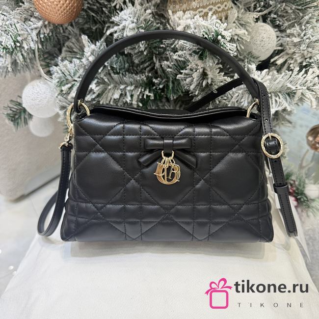 Dior Adiorable Top Handle Mini Bag Black Macrocannage Lambskin - 22.5x13x9cm - 1