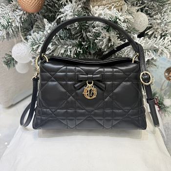 Dior Adiorable Top Handle Mini Bag Black Macrocannage Lambskin - 22.5x13x9cm