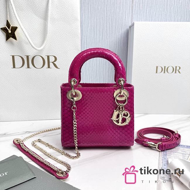 Mini Lady Dior Bag with Chain Python Fuchsia - 18x15x7cm - 1