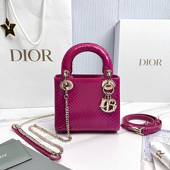 Mini Lady Dior Bag with Chain Python Fuchsia - 18x15x7cm