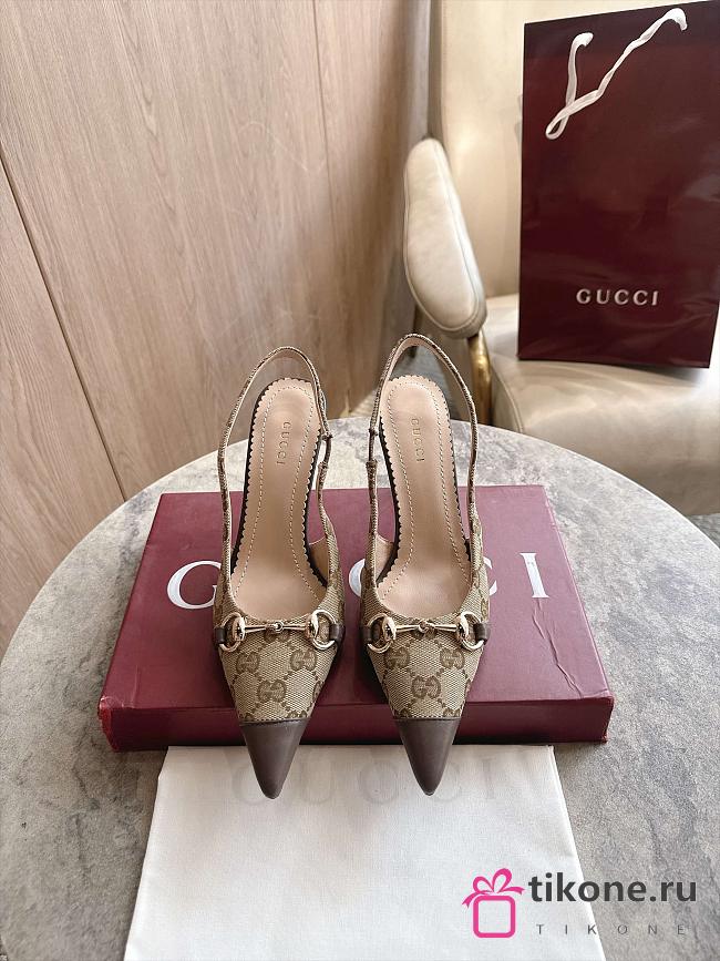 Gucci Donna Donna Slingback Pump Sand and Dark Brown GG Canvas 80mm - 1